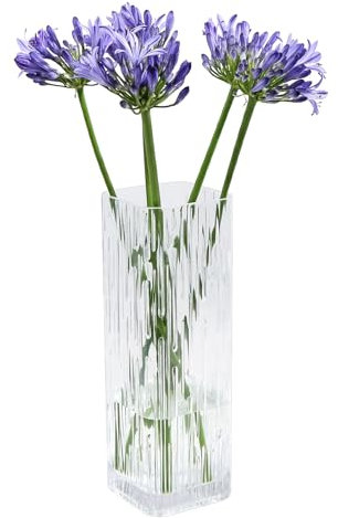ASSRECT Jarrones de Cristal 30cm Transparente para Flores, Jarron Cristal Decoracion Cuadrado Alto, Jarrón Grande Moderno para Fiestas Patio Oficina Hogar Cocina