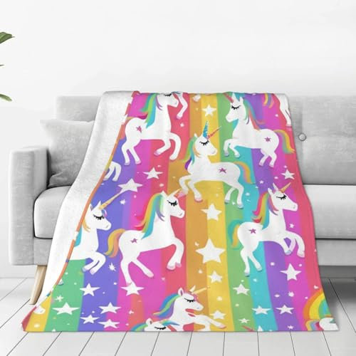 Einhörner auf Streifen, ultraweiche Micro-Fleece-Decke, für Bettwäsche, Sofa und Reisen, Valentinstags- und Geburtstagsgeschenk