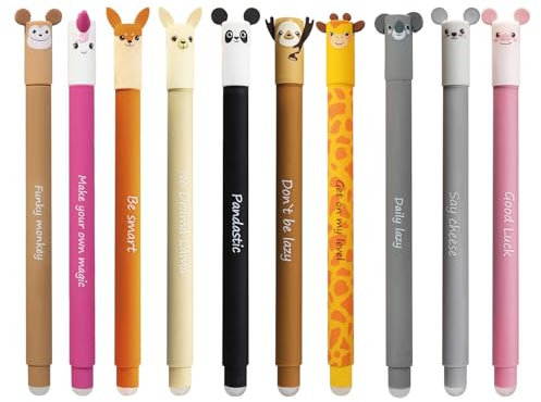 Eberhard Faber Animal Erase It Gelschreiber 10er Set Affe, Einhorn, Fuchs, Lama, Panda, Faultier, Giraffe, Koala, Maus und Schwein