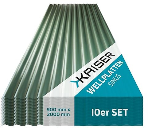 KAISER plastic® Wellplatten grün | Wellplatten Dach, Welldach Kunststoff | Dachplatten wetterfest | Überdachung | Sinus 76/18 – 90 x 200 cm | 10 Stk.