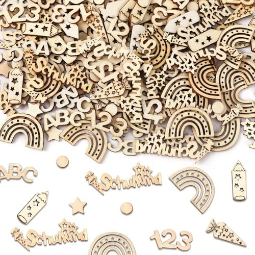 UPINS Einschulung Streudeko, 200 Stück Schulanfang Streudeko Holz Tischdeko Einschulung Mini Tischdeko Schulanfang Holz Schulkind Tischdeko