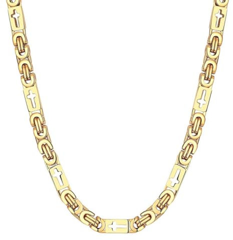 DJADEE Herren Kette Gold 750 vergoldet 18 Karat Edelstahl Königskette 6 mm Hypoallergen Wasserfest Hochglanzpoliert Halskette mit Kreuz Männer Gestempelt (Gold, 6 mm x 60 cm)