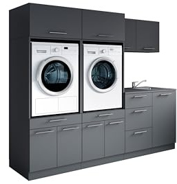 Laundreezy Waschraum Komplett-Set, Anthrazit - Modulares Schranksystem für Waschküche & Hauswirtschaftsraum - 236 x 200 x 68 cm (B/H/T)