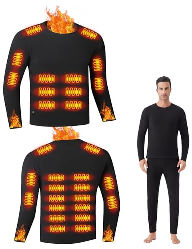 APTBJKUiU Beheiztes Thermo-Oberteil für den Winter für Herren/Thermo-Langarmunterwäsche,Basisschicht,3 Heizstufen,26 Zonen Heizung, Geeignet für Outdoor,Skifahren und Bergsteigen (Herren-Schwarz-M)