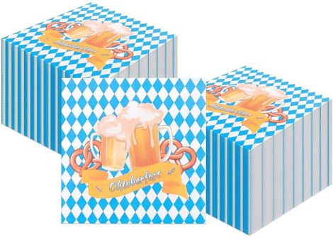 40 Stück Oktoberfest Servietten Set, Blau und Weiß, kariert, Bierfest Party Dekoration, Bayerische Servietten für Oktoberfest Tischdeko, Einweg Papier-Servietten für Bierzelte, 16.5X16.5 cm