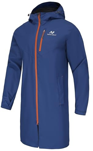 Regenjacke für Herren, wasserdicht, atmungsaktiv, langer Regenmantel mit Kapuze, Netzfutter, Windbreaker für Outdoor-Aktivitäten (DE/NL/SE/PL, Alphanumerisch, M, Regular, Regular, Navy Blue)