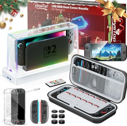 HEYSTOP Juego de Accesorios para Nintendo Switch 2 con Funda de Transporte Switch 2,Carcasa Protectora Switch 2,Dock Protectora contra el Polvo Switch 2 y Protector de Pantalla para Nintendo Switch 2