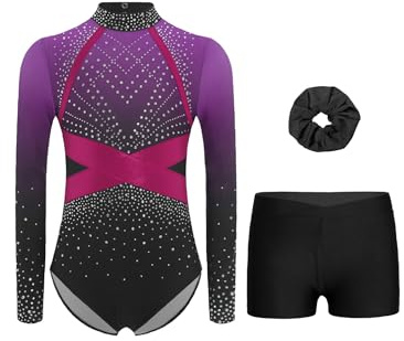 Sinleey Turnanzug Mädchen Langarm Gymnastikanzug Mit Hose Und Haarband 3-teiliges Gymnastik-outfit Wettkampf