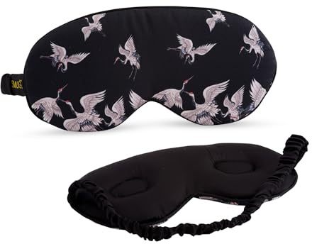 SMUG Cloud Padded Satin Sleep Masks | Skin & Hair Friendly | Improve Sleeping | Plush Eye Cushions for Women & Men | Elasticated Strap | Premium Comfort | Home & Travel | Moonlit Cranes