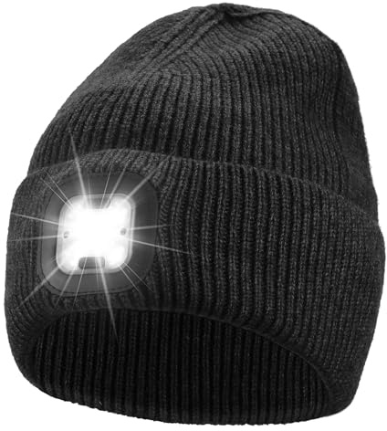 Starvortex Mütze mit LED Licht Herren, Winter Warme Stirnlampe LED Wiederaufladbar, Beanie Mütze per Arbeit, Angeln, Jagen Camping und Nächtliche Aktivitäten, Geschenke für Männer Frauen