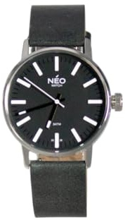 NEO watch Armbanduhr Damen Edelstahl Lederband Silber Schwarz N43-001