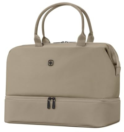 WENGER Weekender Reisetasche 29 l mit Laptopfach 13 Zoll, Beige | Praktische Travel Bag für Wochenendtrips mit Trolley-Schlaufe, Leder-Schuhfach und 25 x 47 x 30 cm Abmessungen.