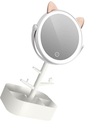 Veemoon Miroir de Maquillage LED avec Atténuation Intelligente, Miroir Haute Définition en Verre et Plastique, Rangement de Bureau Intégré, pour Chambre et Maison