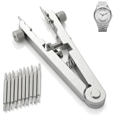 Yuwnd Federstegwerkzeug mit 11 Ersatzstiften, Federstegzange Set, Professionelle Silberfarbenes Uhrenarmband Werkzeug, Uhrband Werkzeug für Uhrenarmband Wechseln und Anpassen