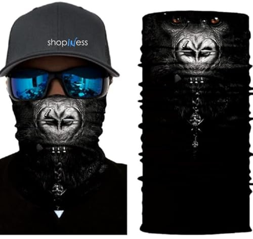 ShopINess Unisex Schlauchschal Halswärmer Neckwarmer Multifunktions Schlauchtuch Totenkopf für Motorrad Bikes Sport Festival Halloween Tiere (Gorilla)