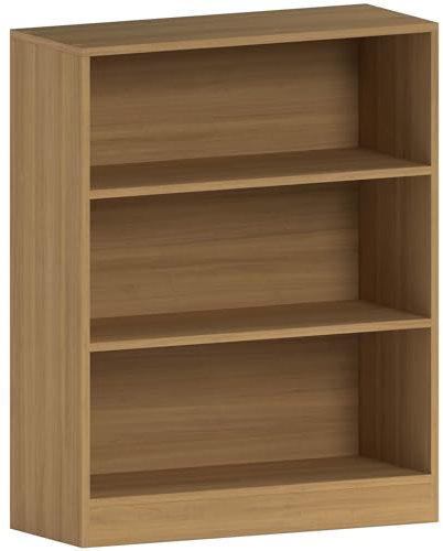 Vida Designs Cambridge 3 Tier Low Bookcase, Oak Wooden Shelving Display Storage Unit Office Living Room Furniture