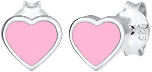 Elli Ohrringe Kinder Herz Stecker Rosa Emaille 925 Sterling Silber
