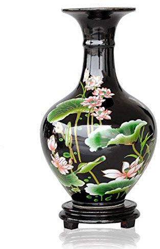 Ufengke Vase Chinois Céramique Noir Pastel de Lotus, Jingdezhen Petit Vase Décoratif pour Le Ménage, Bureau, Fête