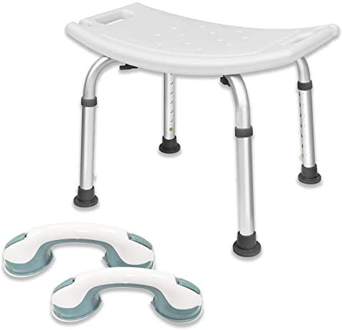 Froadp 38-51cm Duschhocker mit Saugnapf Haltegriff Höhenverstellbar Duschstuhl Anti-Rutsch Badhocker Aluminium Badestühle Tragbare Badewannensitz Rechteck Badezimmerhocker für Senioren & Schwangere