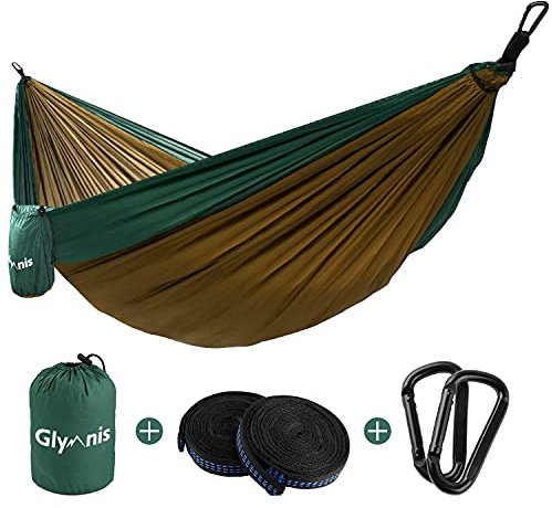 Glymnis Hängematte Ultraleicht Outdoor Reisehängematte Reise Hammock mit Aufhängeseilen und Stahlkarabinern Tragkraft bis 300 kg