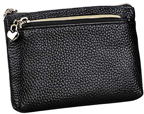 HXT-OAK Portefeuille en Cuir avec Porte-clés Petit Porte-Monnaie Mini Portefeuille Portefeuille à Fermeture éclair en Forme de cœur avec 3 Compartiments pour Billets et Cartes Noir