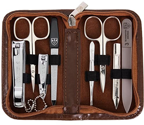 3 Swords Germany - brand quality 8 piece manicure pedicure grooming kit set for professional finger & toe nail care scissors clipper fashion leather case in gift box, Made by 3 Swords (6660)