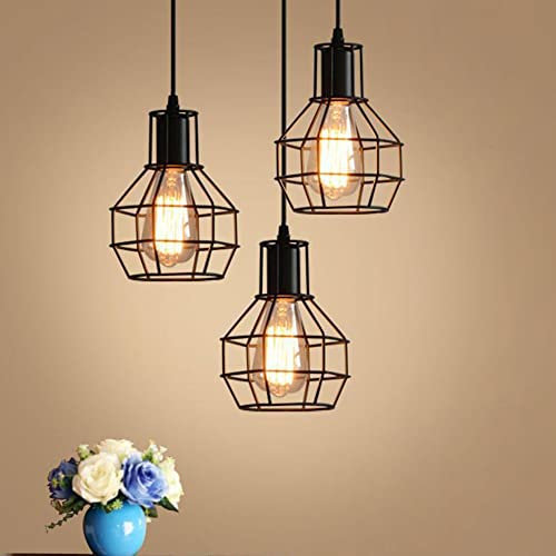 Chao Zan LED Deckenleuchte Schwarz Draht Drahtlampe Retro Vintage 3-Flammig,Pendelleuchte Modern Schwarz Matt Metall,Hängeleuchte, E27 Industrial Vintage Style Lampenschirm.
