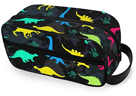 Jolie trousse de toilette pour enfants - Motif dinosaure - Jaune, rouge, vert, bleu