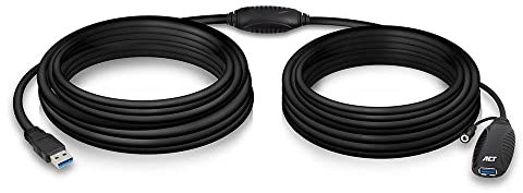 ACT AC6110 Aktives USB Verlängerung Kabel USB 2.0, Kabel 10m, Verstärkung auf bis zu 2x USB-Signal, inkl. Stromeingang 5V, für Drucker, Kamera, Maus usw, Schwarz