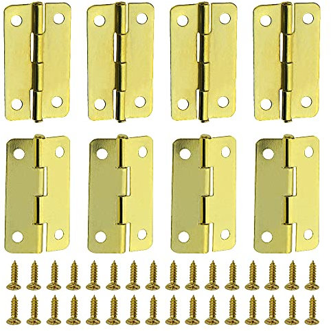 WMYCONGCONG 50 PCS Mini Hinges with 200 Pieces Screws 1.14” x 0.67” Antique Hinges Vintage Folding Butt Hinges Hardware for Wooden Box Dollhouse Jewelry Box Crafts (Yellow)