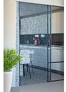 BIANCHERIAWEB Insektenschutzvorhang Fliegenvorhang Fliegenvorhang Blau Größe 120 x 220 cm 80 Stränge Perlenvorhang Türvorhang Fenstervorhang Schiebevorhang mit PVC-Halterung