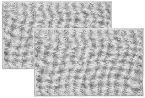 Allure Pack of 2 Bobble Chenille Bath Mat Non Slip 50 x 80cm - Soft, Absorbent, Easy Care (Light Grey)