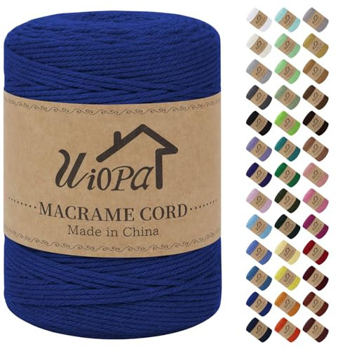 Uiopa Corde Macramé 3mm x 300m Fil Macrame Coton Naturel Ficelle Cordelette Couture Bricolage Cordon pour Macrame Mural, Porte Plante Mural, Decoration Mariage, Rideau, Emballage Cadeau (Bleu)