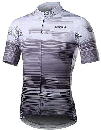 BERGRISAR Kurzarm Fahrradtrikot Herren Radtrikot mit Reißverschluss Taschen Trikots für MTB Mountainbike, Cremefarben, Mittel