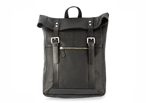 Silver Street London Men's Claude Genuine Leather 14 inch Laptop Backpack, Travel Backpack Casual Daypack Large Capacity, Black