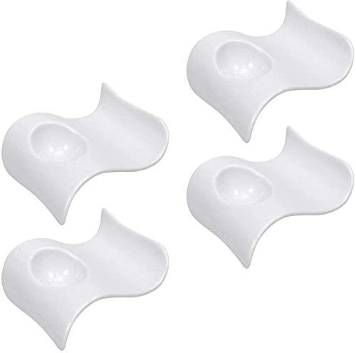 BERTY·PUYI Juego De 4 Soportes para Hueveras, Platos De Cerámica para Tazas, Soporte para Hueveras Duras, Soporte para Huevos De Porcelana con Clara Agitada