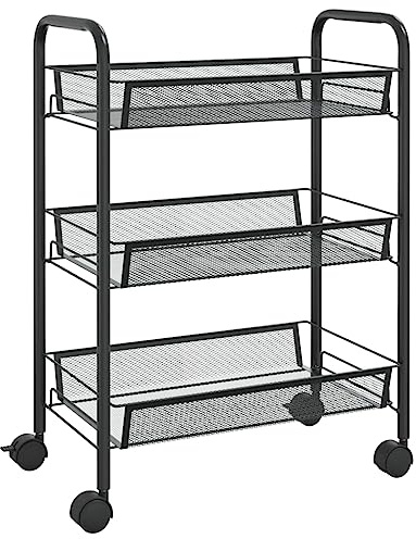 vidaXL Küchenwagen 3 Etagen Rollwagen Servierwagen Küchentrolley Abräumwagen Haushaltwagen Beistellwagen Etagenwagen Schwarz 46x26x64cm Eisen