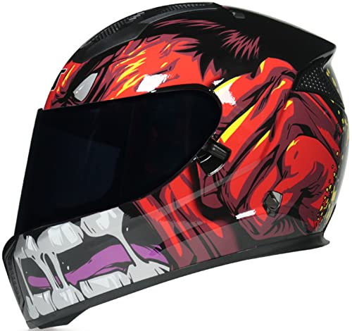 LXYYSG Integrierter Vollgesichts Motorradhelm ECE Zertifiziert Herren Damen Full Cover Motorradhelm HD Doppel Sonnenblende Personalisiertes Muster Offroad-Rallye Schutzhelm B,XXL(63-65CM)