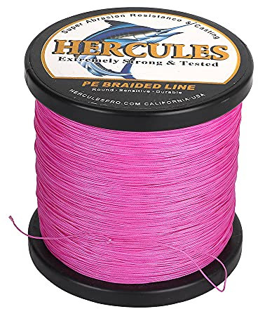 HERCULES Geflochtene Angelschnur 12 Stränge, 100-2000m 109-2196 Yards Geflochtene Fisch Linien, 10lb - 420lb Test-PE-Schnüre für Salzwasser-Süßwasser - Rosa, 10lbs, 100m
