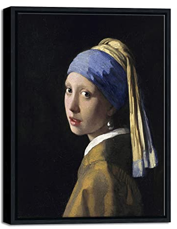 Wieco Art Gerahmte Leinwand Kunst das Mädchen mit einem Perlenohrring von Jan Vermeer, Ölgemälde, Reproduktion, Kunstdruck, für Wohnzimmer, Dekoration Zuhause und Büro
