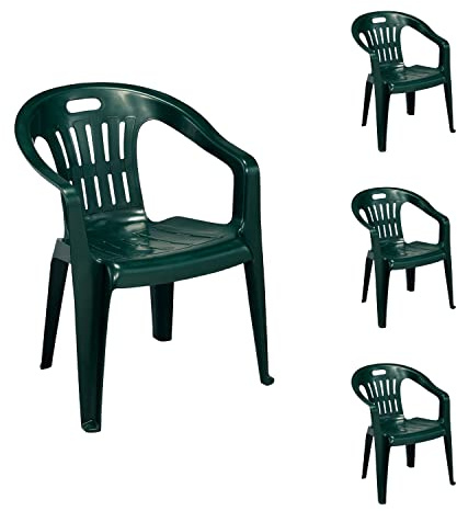 Mojawo 4 Stück Stapelstuhl Gartenstuhl PIONA Bistrostuhl Gartensessel Balkonstuhl Kunststoff stapelbar Balkonmöbel Gartenmöbel Dunkelgrün