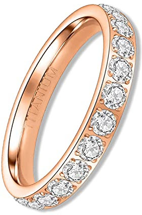 YEBOCIYO Eternity Ring 3mm Damen Ewigkeitsringe Titan Verlobungsringe Eheringe Trauringe Memoirering Jubiläum Aussage Stapelring für Herren Mit Voller Zirkonia Rosegold 7