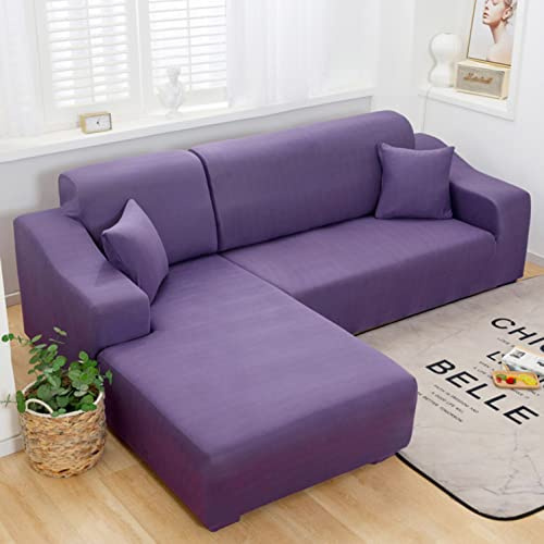 YOPOIY Chaise Longue Sofa Cover, Elasticizzato Copridivano angolare a forma di L con Fondo Elastico Antiscivolo Fodera Divano Poliestere Lavabile Protezione per Soggiorno -viola-2 posti + 3 posti