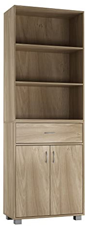 URBNLIVING 5 Tier Wooden Free Standing Tall Display Cabinet Bookcase Unit Wide Open Shelves Drawer Storage (Oak)