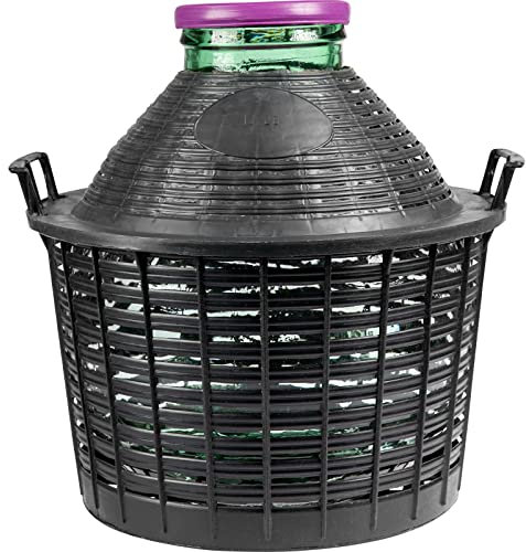 DIAH DO IT AT HOME 20L Wide Neck Glass Demijohn Carboy in Plastic Basket for Wine Making Storage Wide Neck Balloon Fermenter