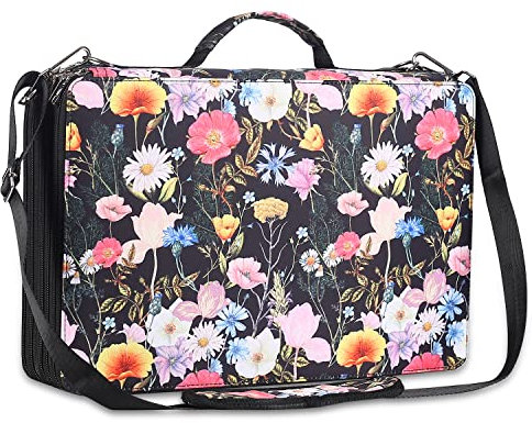 Shulaner Farbiges Federmäppchen mit 500 Fächern, Organizer mit Reißverschluss, großes Fassungsvermögen, Blumen-Stifthalter, Tasche für Künstler und Maler oder andere Erwachsene (schwarz, kleine