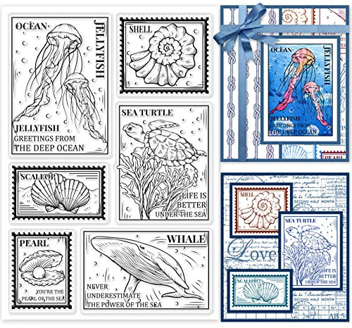 GLOBLELAND Marine Klare Briefmarken Quallen Perlen Schildkröten Wale Silikon Klare Stempel Dichtungen für Karten, Die DIY Scrapbooking Fotoalbum Dekoration Machen