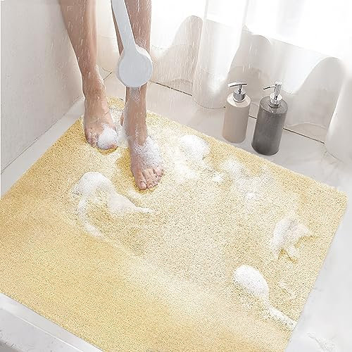 HITSLAM Duschmatte rutschfest, 60x60cm Badewannenmatte rutschfest mit Ablauf, Weiche PVC-Luffa Antirutschmatte Badewanne, Schnell Trocknende Badematte, Beige