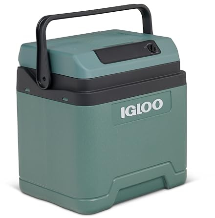 Igloo IE24 elektrische Kühlbox, 12V und 230V, 24L - kompakter Mini-Kühlschrank, grün, für Auto, Camping, Urlaub, Boot, Festivals - leicht, tragbar, mit praktischem Kabelfach und Eco/Max Modus