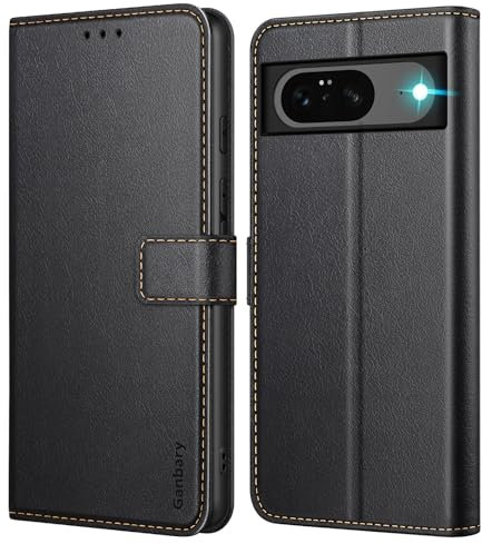 Ganbary Handyhülle für Google Pixel 8 Hülle, Premium Leder Klapphülle [Kartenschlitzen] [Magnetverschluss] [Standfunktion] kompatibel mit Google Pixel 8 Schutzhülle, Schwarz